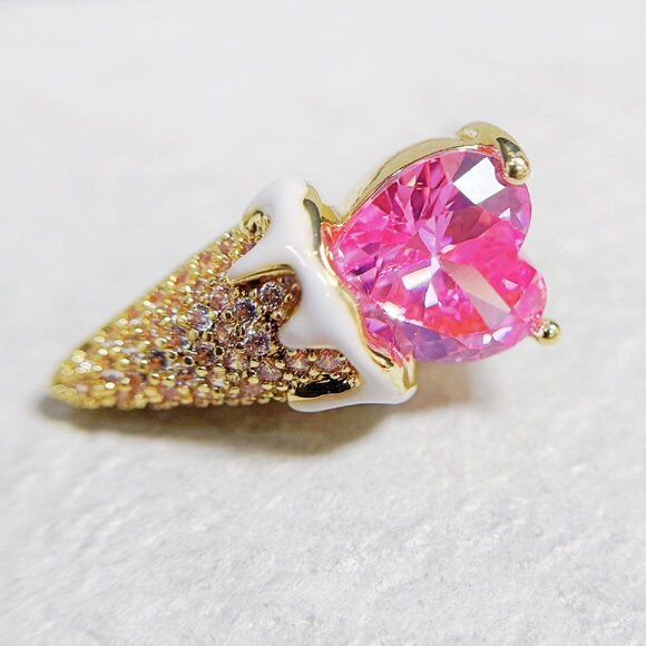 Ice Cream Crystal Earring, Fashion Stud Earring, Heart Jewelry, Birthday Gift - Picture 2 of 8